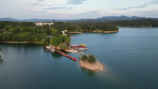 航拍湖北随州琵琶湖风景区