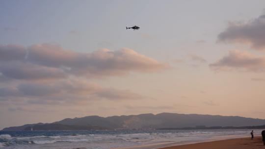 海边落日直升机视频素材模板下载