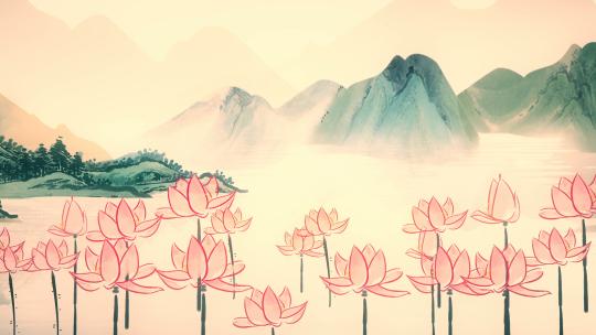 【4K】水墨荷花山水