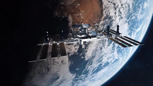 3D建立地球轨道上的国际空间站的镜头视频素材模板下载