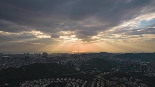 深圳城市宣传片，海上日落晚霞丁达尔光延时