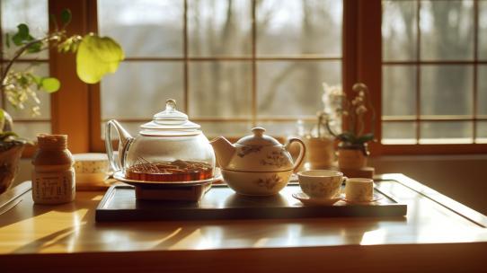 茶壶茶杯茶水红茶茶具泡茶杯子茶道倒茶品茶高清在线视频素材下载