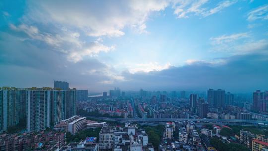 广州城市高楼建筑公路车流日出云海延时视频素材模板下载