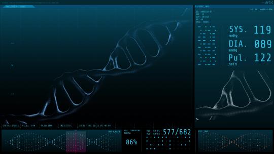 计算机屏幕上人类 DNA 的 3D 动画图形