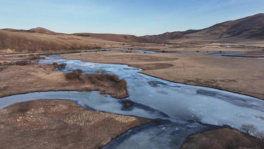内蒙古兴安盟科尔沁右翼前旗草原河流融化冻视频素材模板下载