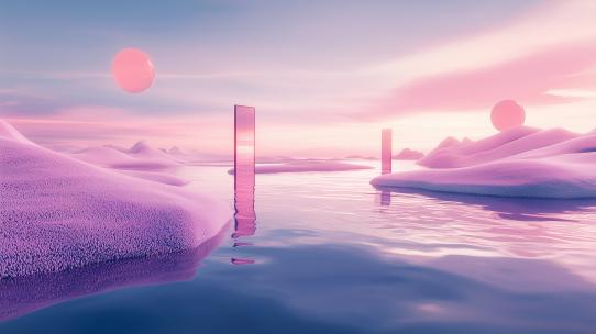 【合集】超现实空间抽象极简风景艺术3d海面