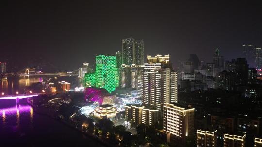航拍广西柳州城市风光交通夜景