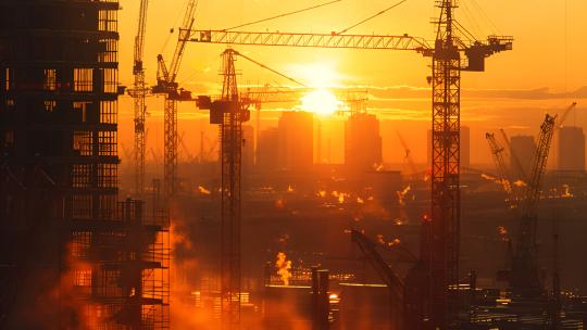 城市建设发展建筑工地夕阳下的工地