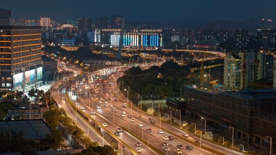 航拍南京主城区夜景繁华交通路网立交车流