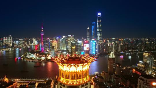 上海陆家嘴金融城东方明珠外滩夜景航拍4K视频素材模板下载