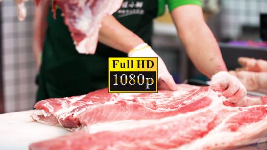 切猪肉的猪肉铺视频素材模板下载