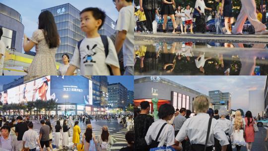 杭州湖滨步行街夜景人流人群街景