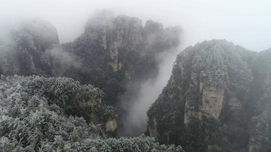 张家界武陵源景区冰雪云海雾凇航拍