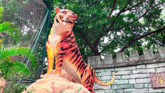 4K野生动物老虎雕像猛兽山庄视频素材模板下载
