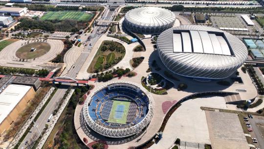 航拍武汉地标现代建筑光谷国际网球中心