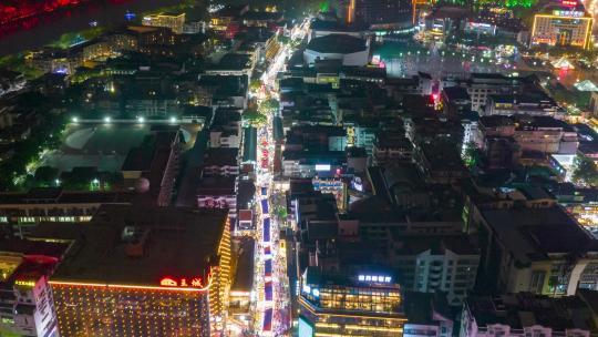 广西桂林步行街夜景人流航拍移动延时