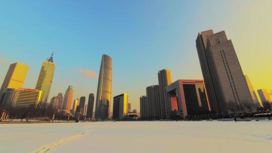 冬天夕阳下的美丽天津延时视频素材模板下载
