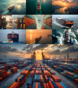 港口码头集装箱货轮轮船大海航行一带一路高清在线视频素材下载