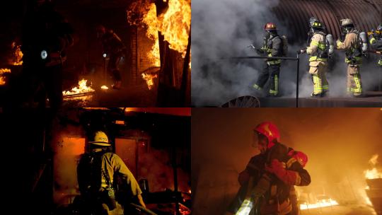 【合集】消防员在火场救火救援视频素材模板下载