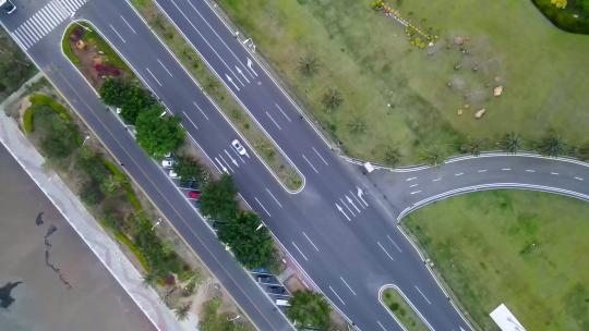 4k 航拍户外园林公路特写