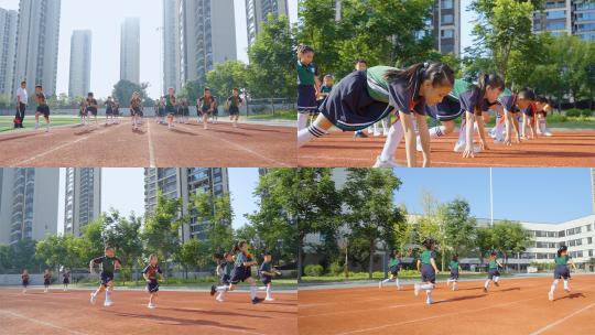 学生在操场上跑步奔跑（含灰片视频可调色）