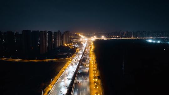 上海高架夜景延时航拍