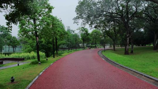 滨江公园雨中健身步道视频素材模板下载