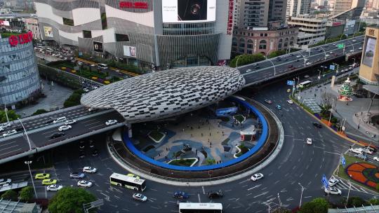 上海杨浦五角场城市交通商业中心上海航拍视频素材模板下载