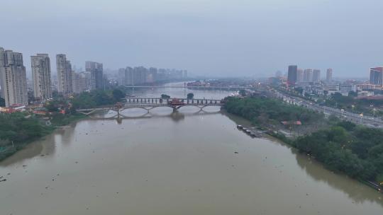 航拍福建漳州九龙江两岸生态风光