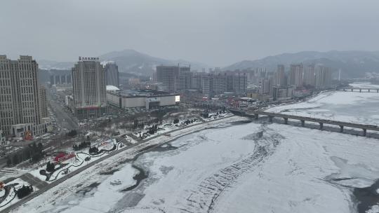 原创 辽宁通化市浑江冬季城市航拍风光