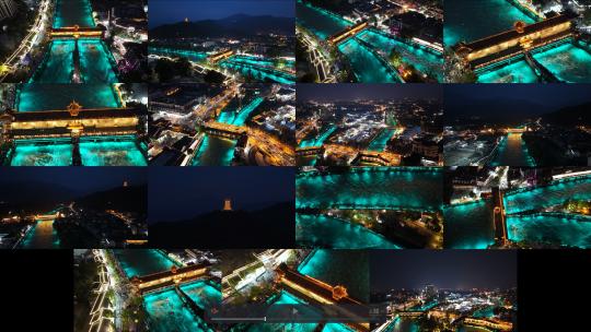 成都都江堰市景区南桥夜市蒲阳河灯光高清在线视频素材下载