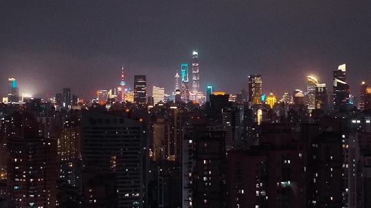 上海陆家嘴写字楼夜景航拍