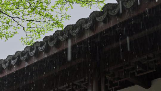 雨季雨天雨景古建筑屋檐雨滴意境
