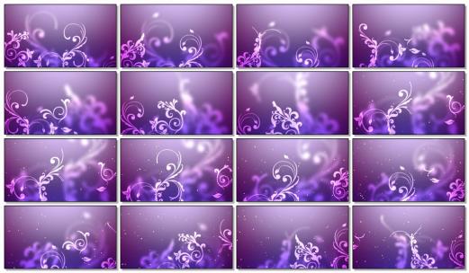 紫底白花动态边框素材背景