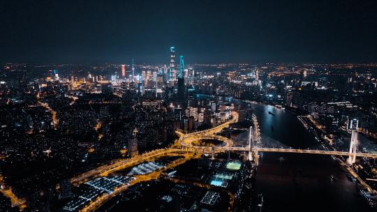 上海南浦大桥夜景航拍