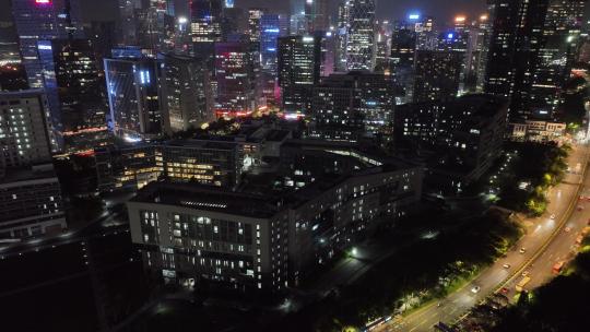 4K深圳南山区科技园建筑群夜景航拍视频素材模板下载