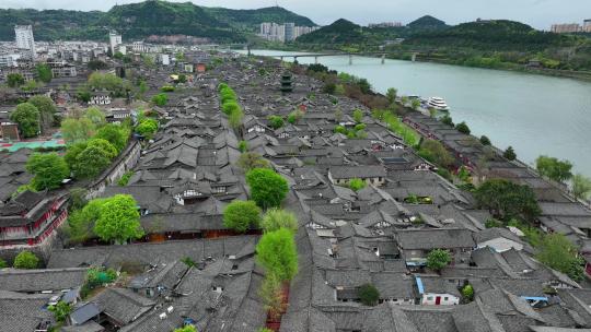 航拍嘉陵江畔四川南充阆中古城古民居建筑群