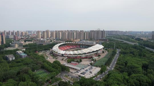 河南郑州航海体育馆运动场航拍