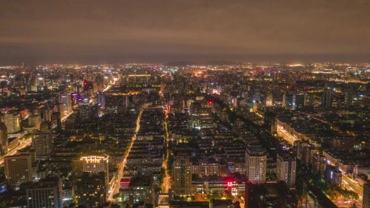 浙江杭州城市夜景大范围移动延时航拍