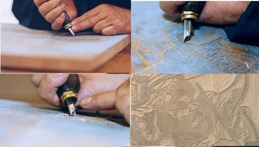 木板雕刻传统杨家埠年画刻版手艺人刻刀雕版高清在线视频素材下载