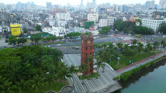 海南海口航拍 钟楼地标建筑