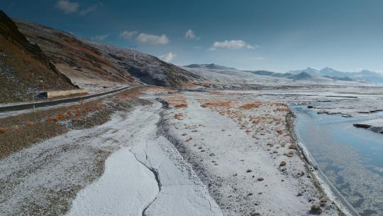 西藏旅游风光318国道雪域高原冻土蜿蜒冰河视频素材模板下载