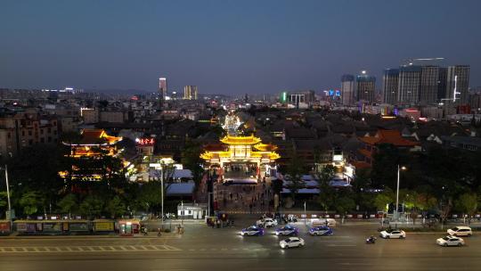 云南昆明官渡古镇4A景区夜景灯光航拍