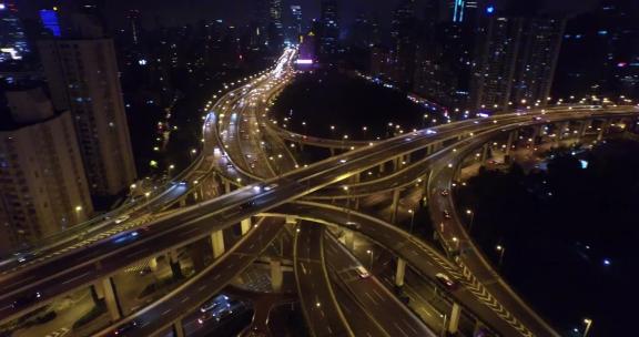 上海立交桥夜景航拍