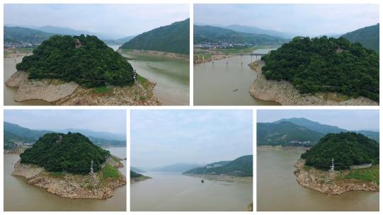 无人机环绕航拍三峡瞿塘峡之白帝城高清在线视频素材下载