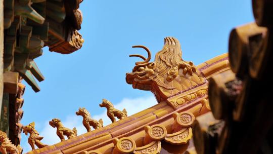 故宫紫禁城古建筑金瓦琉璃脊兽视频素材模板下载
