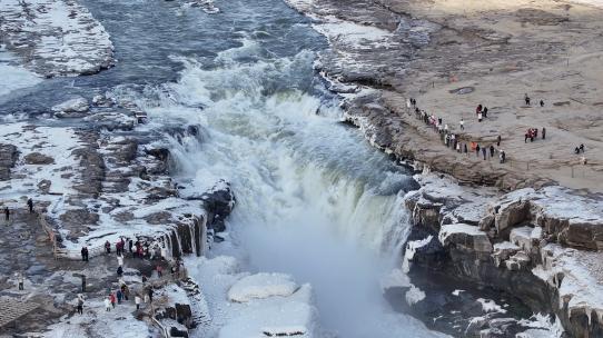 冬季黄河瀑布3高清在线视频素材下载