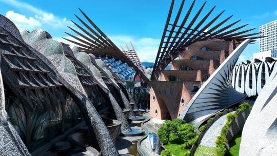 航拍深圳高迪艺术设计现代建筑玛丝菲尔大楼