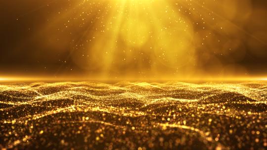 豪华金色粒子光线波浪粒子流动舞台背景视频