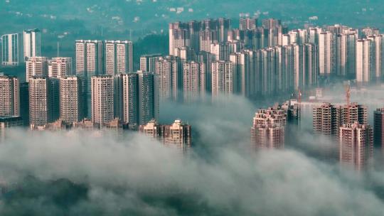 航拍城市建筑云层流动